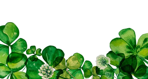 Shamrock i zielony baner koniczyny akwarela na białym tle — Zdjęcie stockowe