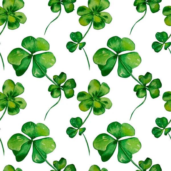 Shamrock seamless pattern, акварельные листья на белом — стоковое фото