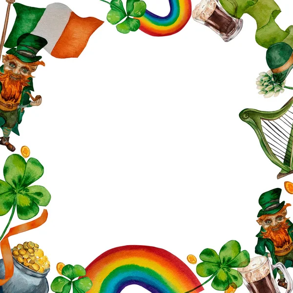 St. Patrick s Day frame aquarela no fundo branco — Fotografia de Stock