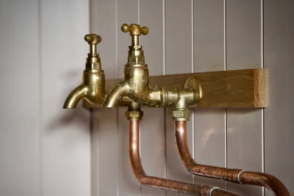 Brass Bib Taps Butler Sink — Stock Photo, Image