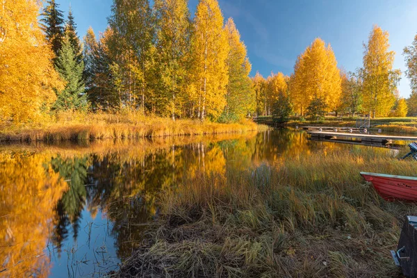 Herbstliche Landschaft See Und Die Reflexion Der Bäume Wasser Sonniger — Stockfoto