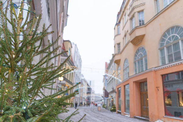 Tallinn Estónia Dezembro 2021 Cidade Ruas Natal Cidade Velha Neve — Fotografia de Stock