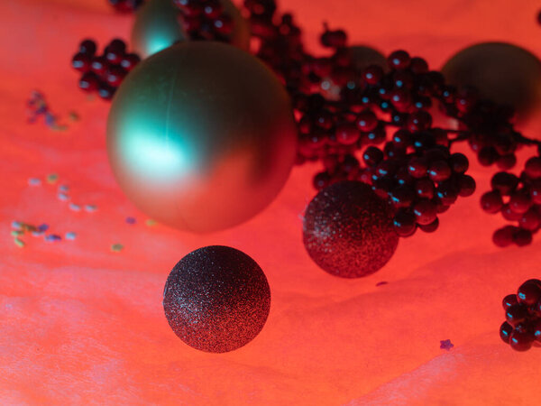 Spruce twigs and Christmas tree decorations