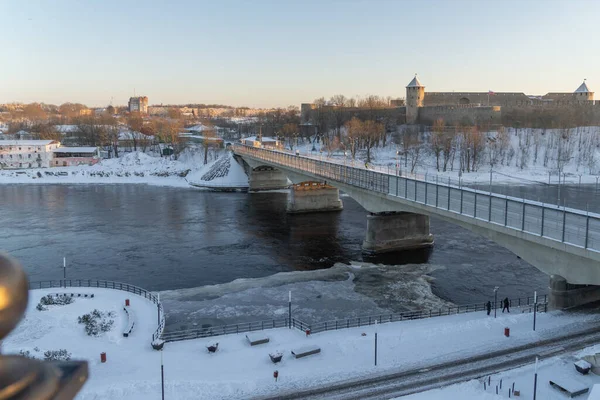 Narva Estland Dezember 2021 Blick Auf Die Brücke Druzhba Über — Stockfoto