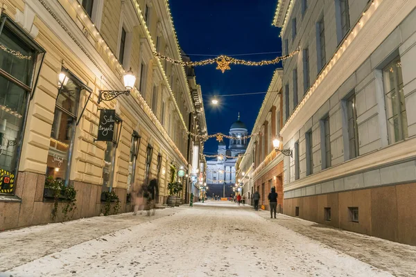 Helsinki Finland December 2021 City Center Street Lights Christmas Holiday — Fotografia de Stock