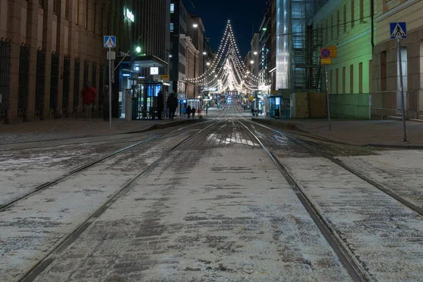 Helsinki Finland December 2021 City Center Street Lights Christmas Holiday — Fotografia de Stock