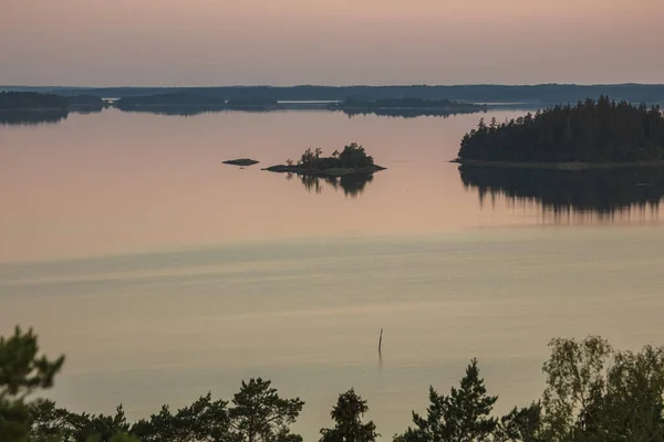 Wczesny Letni Świt Nad Morzem Natura Skandynawii Wyspy Morzu Finlandia — Zdjęcie stockowe