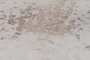 Karda, yolda buzlu ayak izleri.