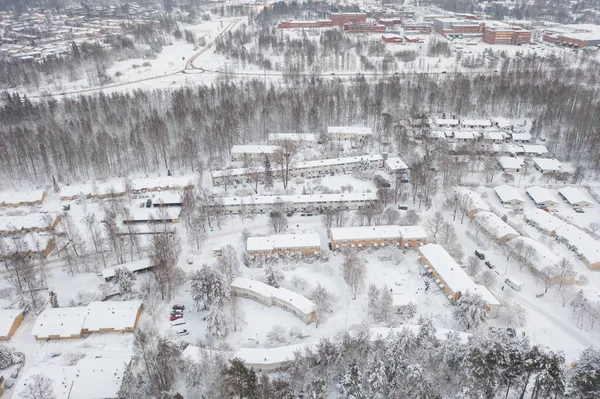 Espoo Finnland Februar 2022 Die Straßen Häuser Bäume Sind Mit — Stockfoto