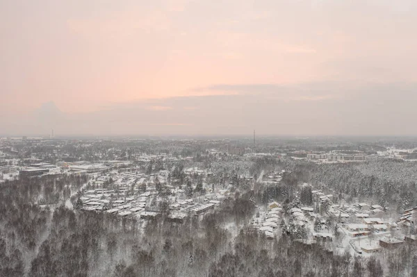 Streets Houses Trees Covered Snow View Winter City Espoo Finland — Stock Photo, Image