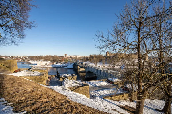 Narva Estland März 2022 Blick Auf Den Russischen Grenzkontrollpunkt Anhäufung — Stockfoto