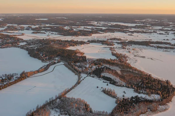 Ландшафт Над Лесом Ледяной Покров Фото Дрона Скандинавия Финляндия — стоковое фото