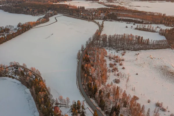 Ландшафт Над Лесом Ледяной Покров Фото Дрона Скандинавия Финляндия — стоковое фото