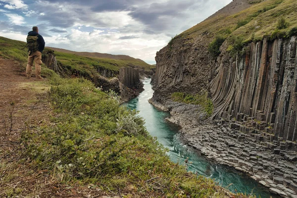 Studlagil Φαράγγι Στην Ισλανδία Θέα Στο Ποτάμι Και Τις Κολώνες — Φωτογραφία Αρχείου