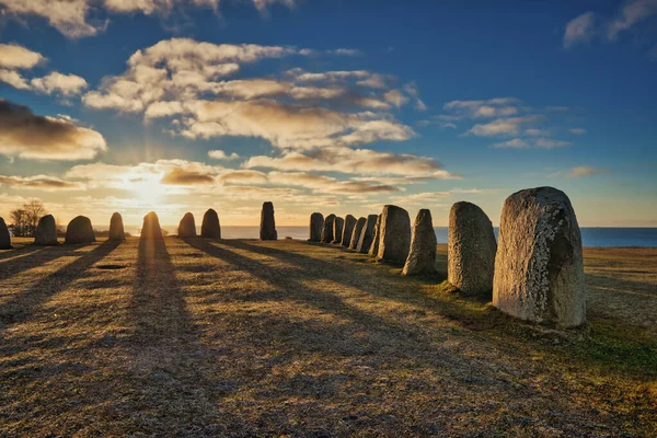Ales Stenar Monument Mégalithique Près Ystad Dans Sud Suède Longues — Photo