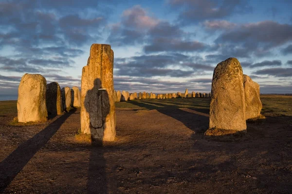 Ales Stenar Monument Mégalithique Près Ystad Dans Sud Suède Aube — Photo