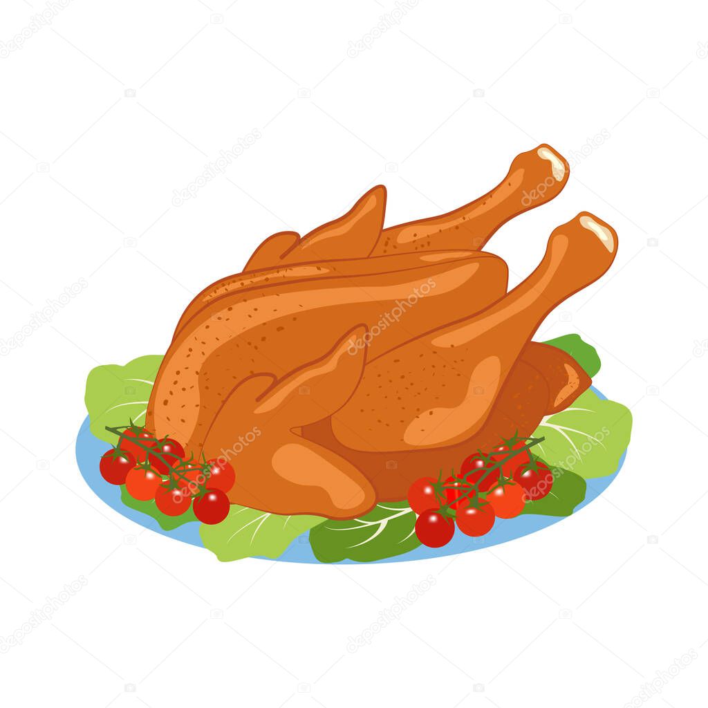 Thanksgiving roasted turkey vector illustration on the white background. Happy Thanksgiving Day