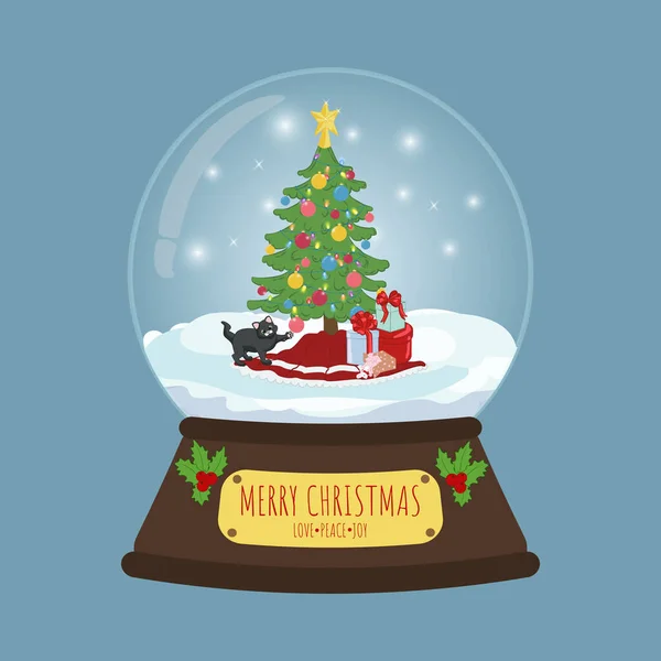Frohe Weihnachten Glas Schneekugel Mit Katze Frohe Weihnachten Und Einen — Stockvektor
