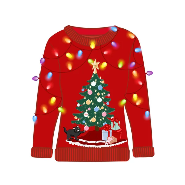 Suéter Fiesta Navidad Feo Con Estampado Gato Divertido Ropa Divertida Ilustración de stock