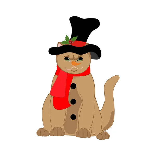 Macska Hóemberes Karácsonyi Kalapban Sálban Boldog Karácsonyt Boldog Évet Üdvözlőlapot — Stock Vector