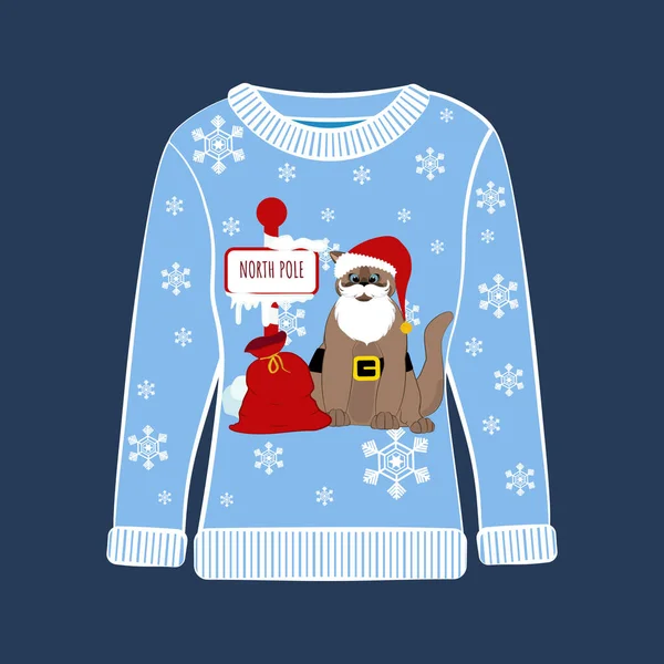 Pull Fête Noël Laid Avec Impression Drôle Chat Vêtements Vacances — Image vectorielle