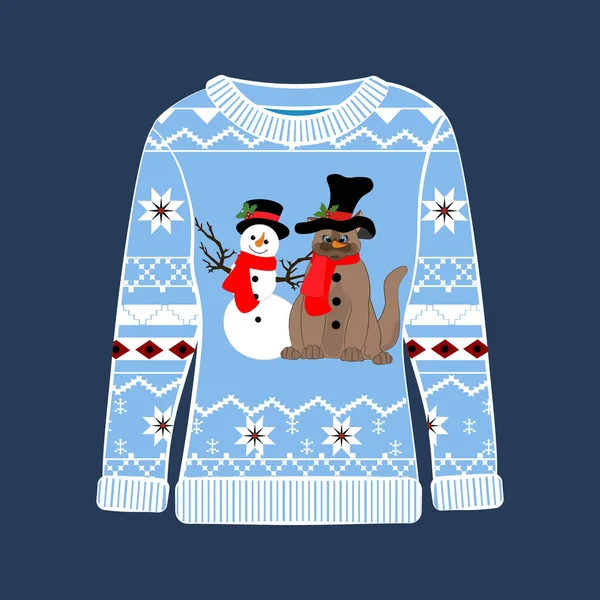 Suéter Fiesta Navidad Feo Con Estampado Gato Divertido Ropa Divertida — Vector de stock
