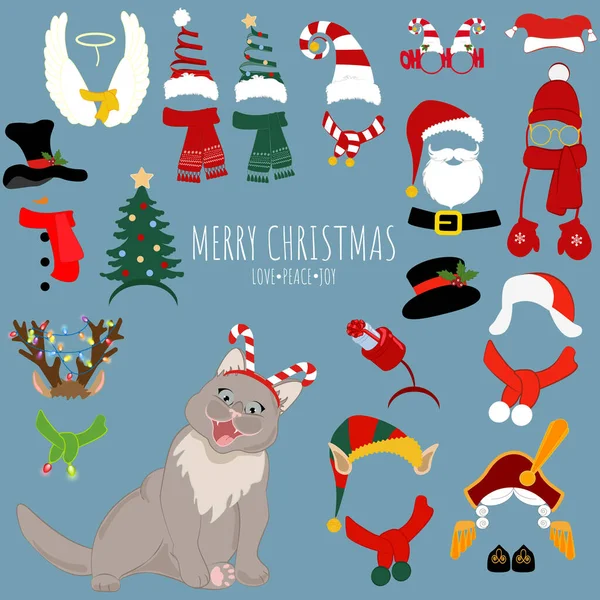 Kočka Vánočních Čepicích Kostýmech Pro Design Ilustrace Plochého Návrhu — Stockový vektor