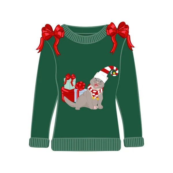 Hässlicher Weihnachtsparty Pullover Mit Lustigem Katzenprint Lustige Urlaubskleidung Mit Niedlichem — Stockvektor