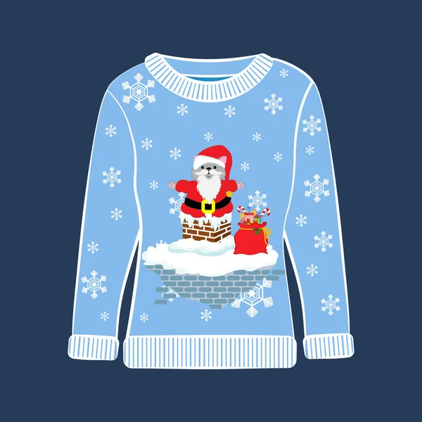 Pull Fête Noël Laid Avec Impression Drôle Chat Vêtements Vacances — Image vectorielle