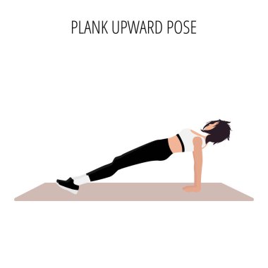 Yoga posture or asana. Female cartoon yoga pose. Full body yoga workout vector illustration