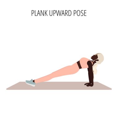 Yoga posture or asana. Female cartoon yoga pose. Full body yoga workout vector illustration