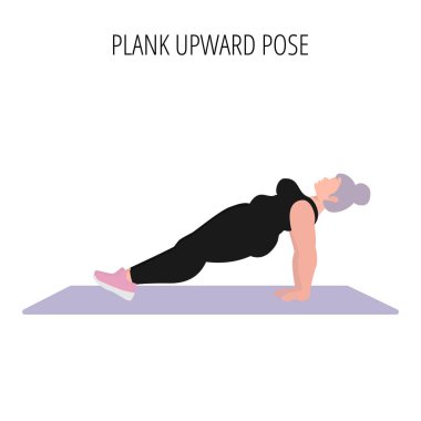 Body positive and self acceptance. Yoga posture or asana. Female cartoon yoga pose. Full body yoga workout vector illustration