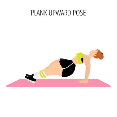 Body positive and self acceptance. Yoga posture or asana. Female cartoon yoga pose. Full body yoga workout vector illustration