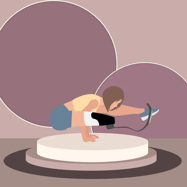 Young Disabled Woman Leg Prosthesis Doing Yoga Tittibhasana Inclusive Sport — Image vectorielle