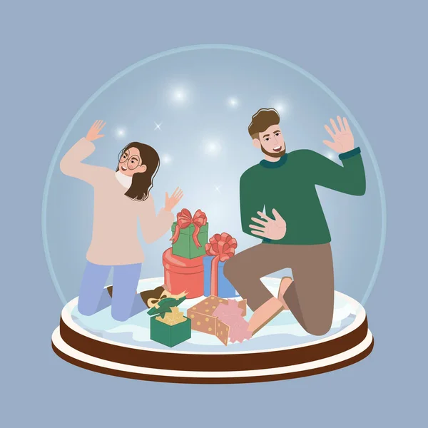 People Snow Globe Christmas Happy New Year Illustration — Wektor stockowy