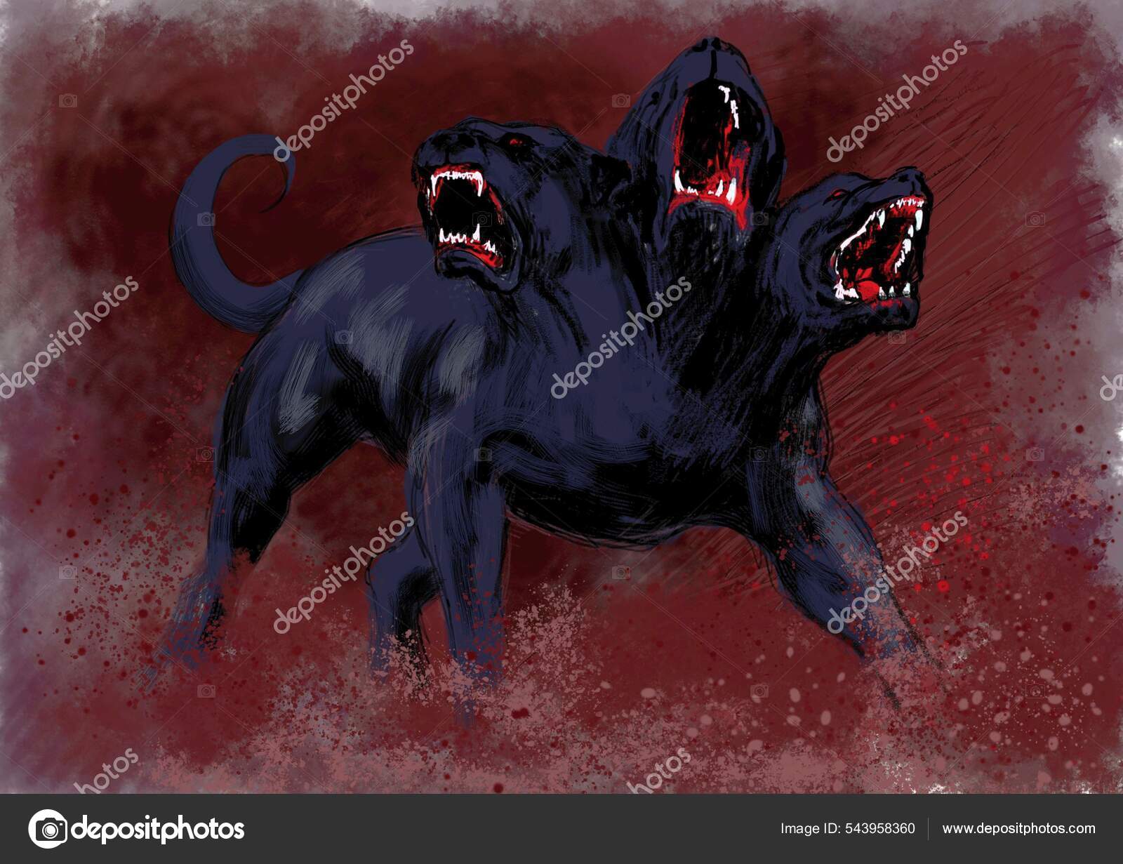 デジタルグラフィックス 神話上の三頭の犬ケルベロスはハデスへの入り口を守る— ストックイラストレーション by © Katarzyna Mróz  #543958360, image size:1600x1231