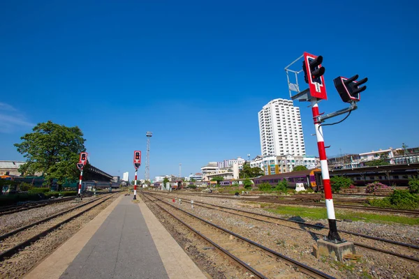 Railway Tracks Platforms Train Stations Signal Towers — Stock Photo, Image