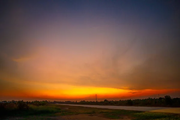 Ciel Soir Avec Belle Lumière Orange Après Coucher Soleil — Photo