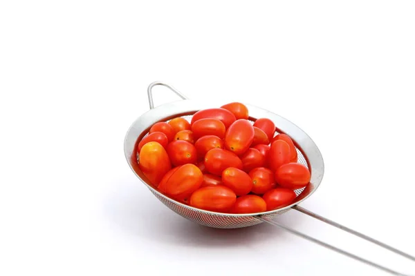 Group Fresh Red Tomatoes Metal Basket White Background — Stock Photo, Image