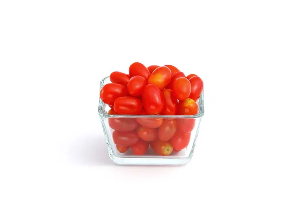 Group Fresh Red Tomatoes Glass Cup White Background — Stock Photo, Image