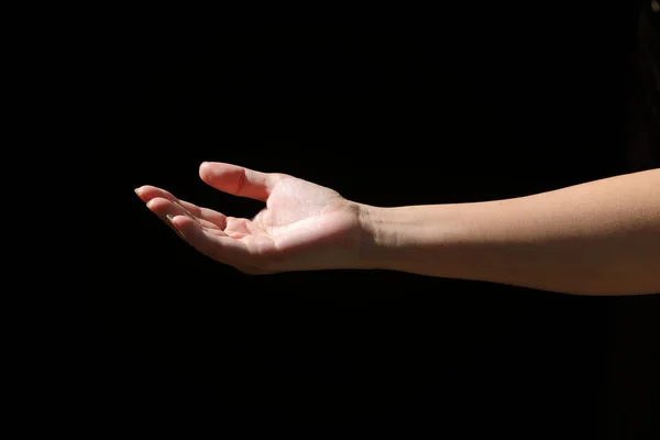 Girl Hands Show Various Gestures Black Background — Stok fotoğraf