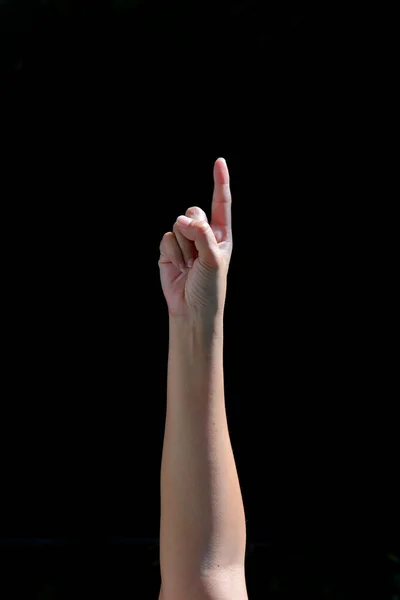Girl Hands Show Various Gestures Black Background — Stockfoto