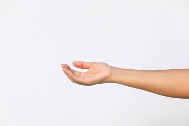 Kızın elleri beyaz arka planda çeşitli jestler gösteriyor.