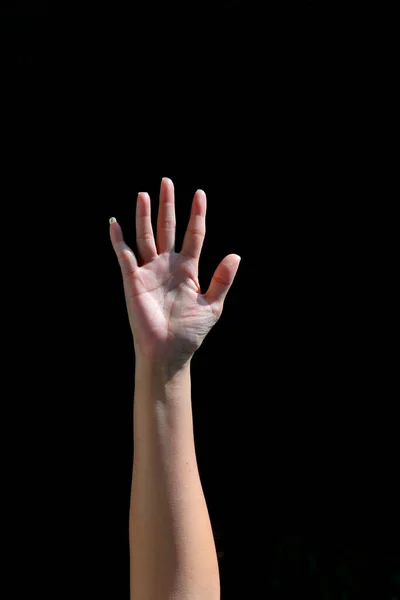 Girl Hands Show Various Gestures Black Background — Stock Photo, Image