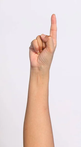 Ręce Dziewczyny Pokazują Różne Gesty Białym Tle — Zdjęcie stockowe