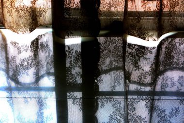 Lace curtains when looking out of the room