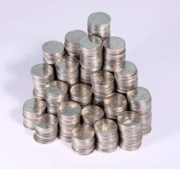 Pile Thailand One Baht Coins Placed Unequally Height View — Stockfoto