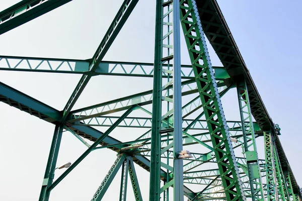 Beautiful Old Green Bridge Steel Structures Evening — Stockfoto