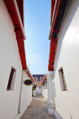 Walkway of The monk's residence at Wat Thepthidaram Worawihan, built during the reign of Rama III, Rattanakosin, Bangkok, Thailand.