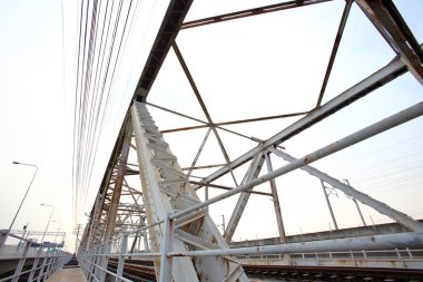 Structural steel bridge,Rama VI Bridge is a railway bridge over the Chao Phraya River in Bangkok,in Thailand,The form of a bridge in the olden days,often with steel structures.